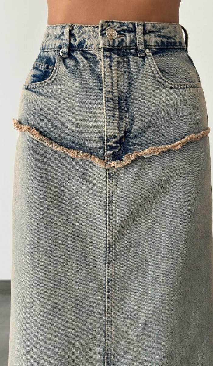 Pis Dikiş Detaylı Bilek Boy Yeşil Tint  Denim Etek