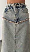 Pis Dikiş Detaylı Bilek Boy Yeşil Tint  Denim Etek
