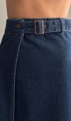 Yırtmaç Detaylı Bilek Boy Dark Blue Etek