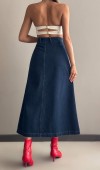 Yırtmaç Detaylı Bilek Boy Dark Blue Etek