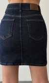 Cep Detaylı Diz Üstü Navy Blue Denim Etek