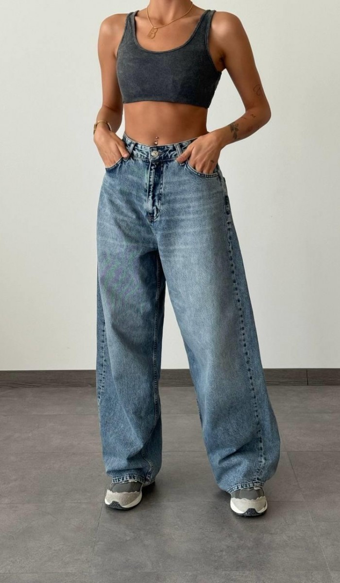 Extra Wide Leg Blue Jean Pantolon