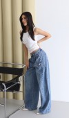 Yüksek Bel Bol Kesim Yandan Cep Altı Detaylı Blue Jean Pantolon