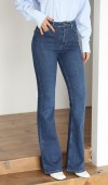 Yüksek Bel Yarım İspanyol Paça Taş Detaylı Dark Blue Jean Pantolon