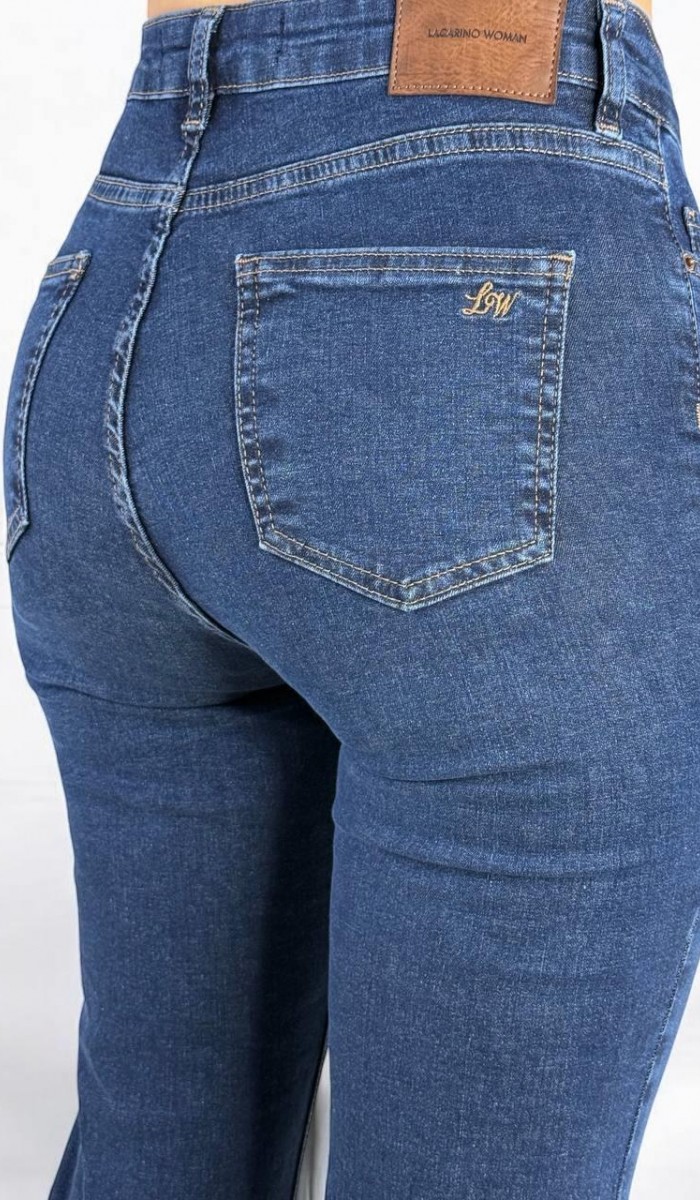 Yüksek Bel İspanyol Paça Dark Blue Kadın Jean Pantolon