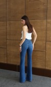 Yüksek Bel Yarım İspanyol Paça Blue Jean Pantolon