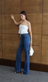 Yüksek Bel Yarım İspanyol Paça Blue Jean Pantolon