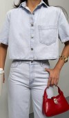 Cep Detaylı Brilliant Blue Denim Gömlek