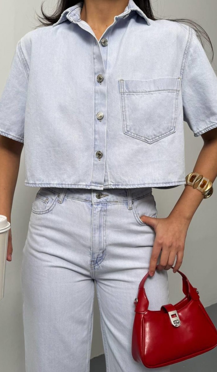 Cep Detaylı Brilliant Blue Denim Gömlek