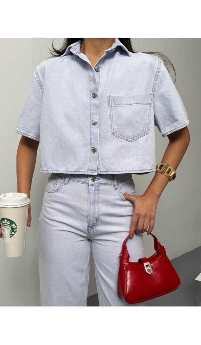 Cep Detaylı Brilliant Blue Denim Gömlek