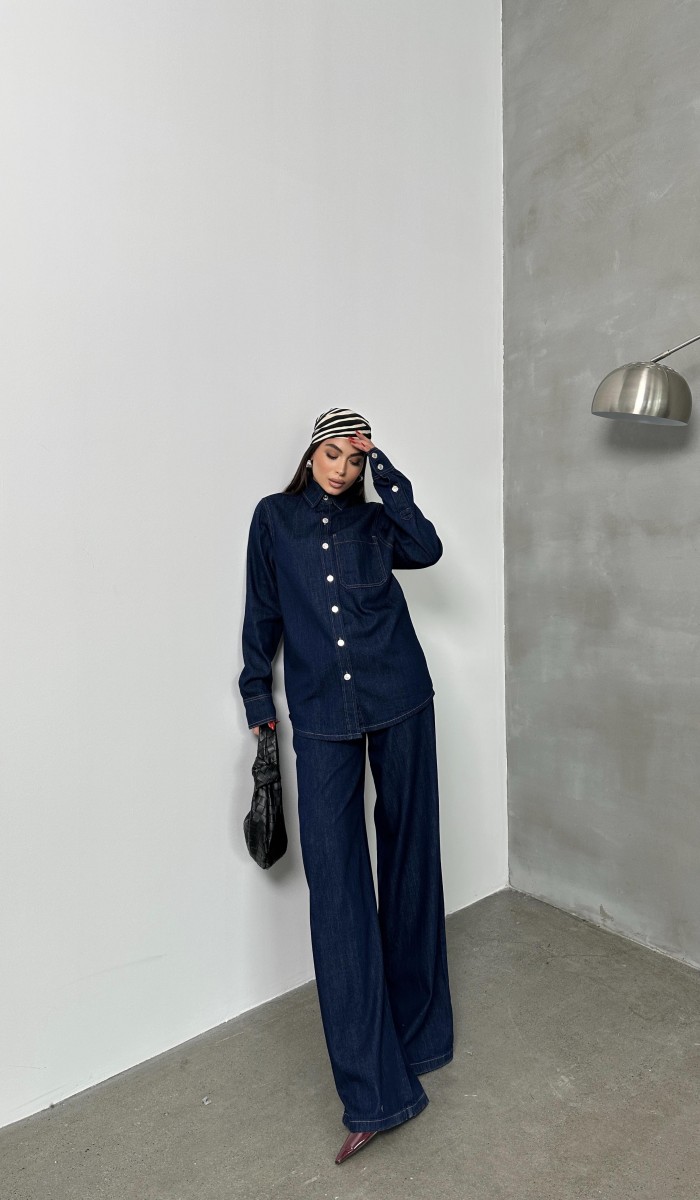 Kadın Cep Detaylı Kollar 3 Düğme Detaylı Rinse Denim Gömlek