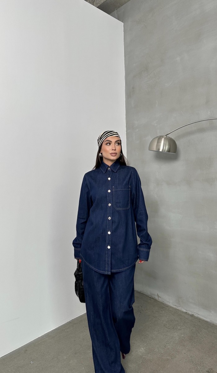 Kadın Cep Detaylı Kollar 3 Düğme Detaylı Rinse Denim Gömlek