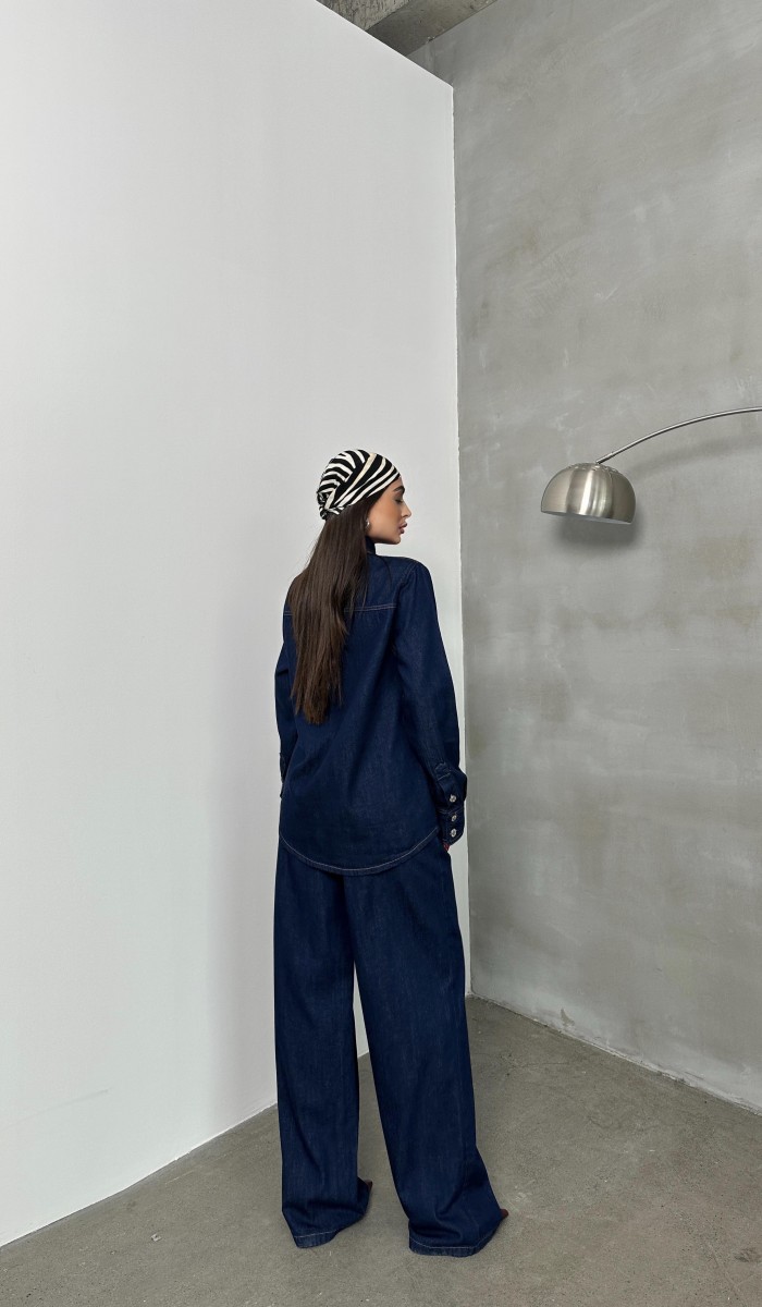 Kadın Cep Detaylı Kollar 3 Düğme Detaylı Rinse Denim Gömlek