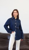 Kadın Yaka Cep Taş Detaylı Rinse Denim Gömlek