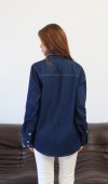 Kadın Yaka Cep Taş Detaylı Rinse Denim Gömlek