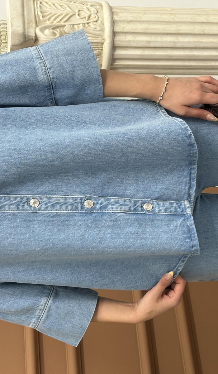 Yarım Kol Arka Köprü Detayı Light Blue Denim Gömlek