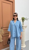 Yarım Kol Arka Köprü Detayı Light Blue Denim Gömlek
