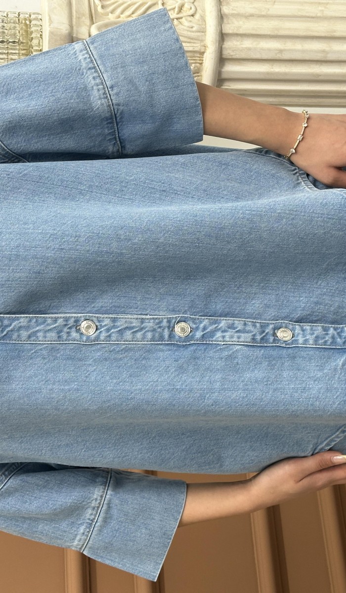 Yarım Kol Arka Köprü Detayı Light Blue Denim Gömlek