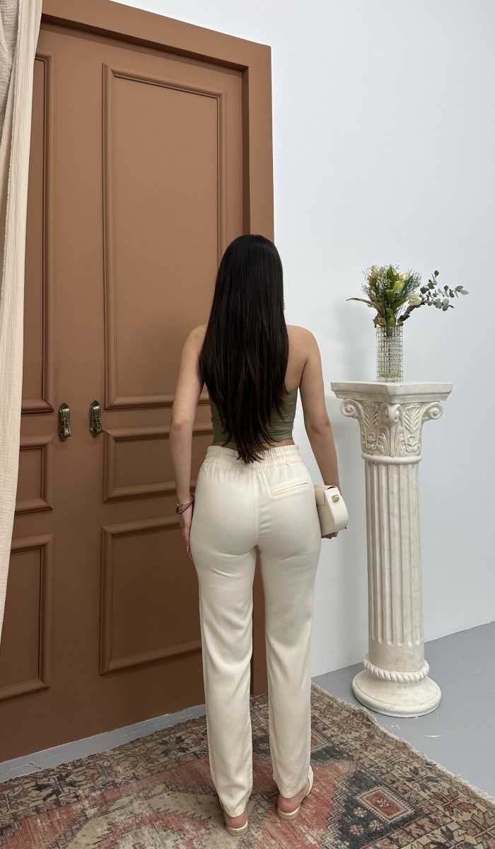 Bel Lastikli Jogger Krem Pantolon