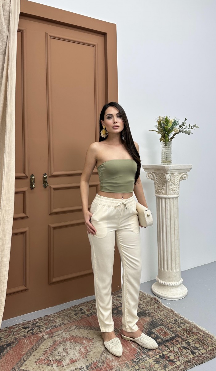 Bel Lastikli Jogger Krem Pantolon
