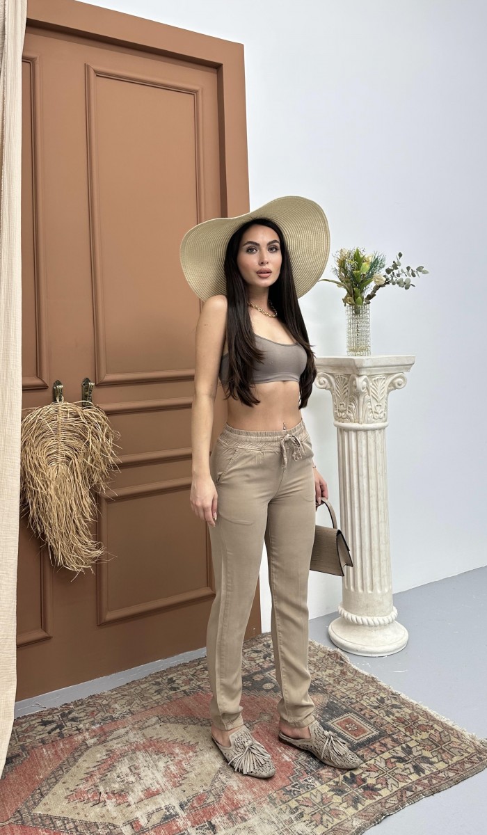 Kadın Bel Lastikli Dar Paça Vızon Jogger Pantolon