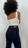 Yüksek Bel Boru Paça Blue Black Jean Pantolon