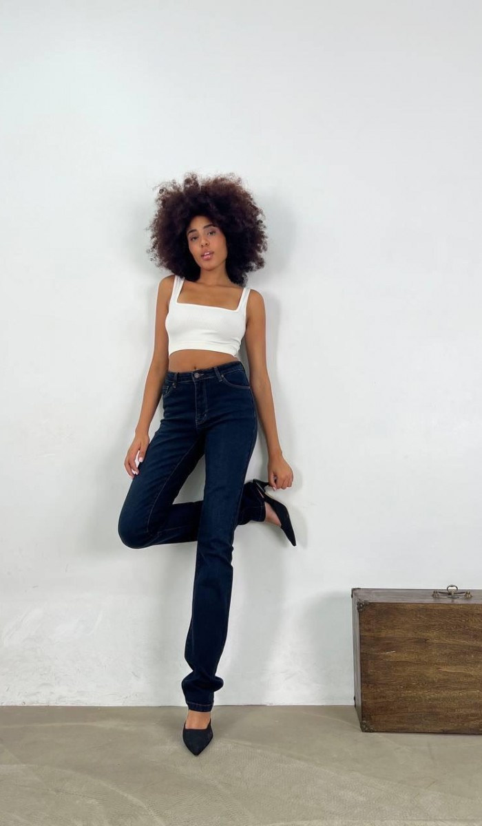 Yüksek Bel Boru Paça Blue Black Jean Pantolon Yüksek Bel Boru Paça Blue Black Jean Pantolon