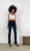Yüksek Bel Boru Paça Blue Black Jean Pantolon