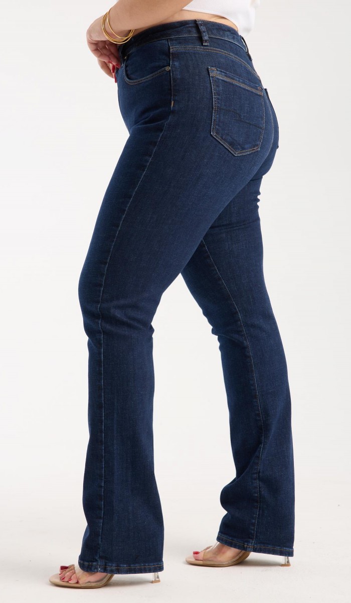 Yüksek Bel Yarım Boru Paça Dark Blue Jean Pantolon