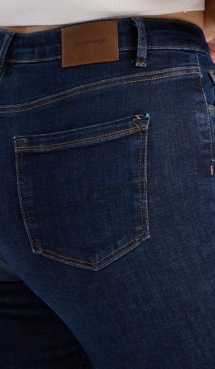 Yüksek Bel Yarım Boru Paça Dark Blue Jean Pantolon