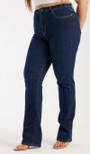 Yüksek Bel Yarım Boru Paça Dark Blue Jean Pantolon