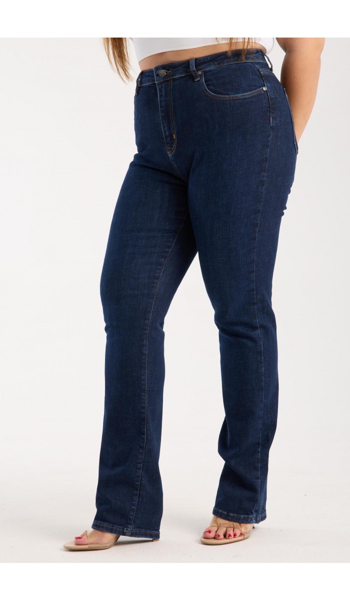 Yüksek Bel Yarım Boru Paça Dark Blue Jean Pantolon