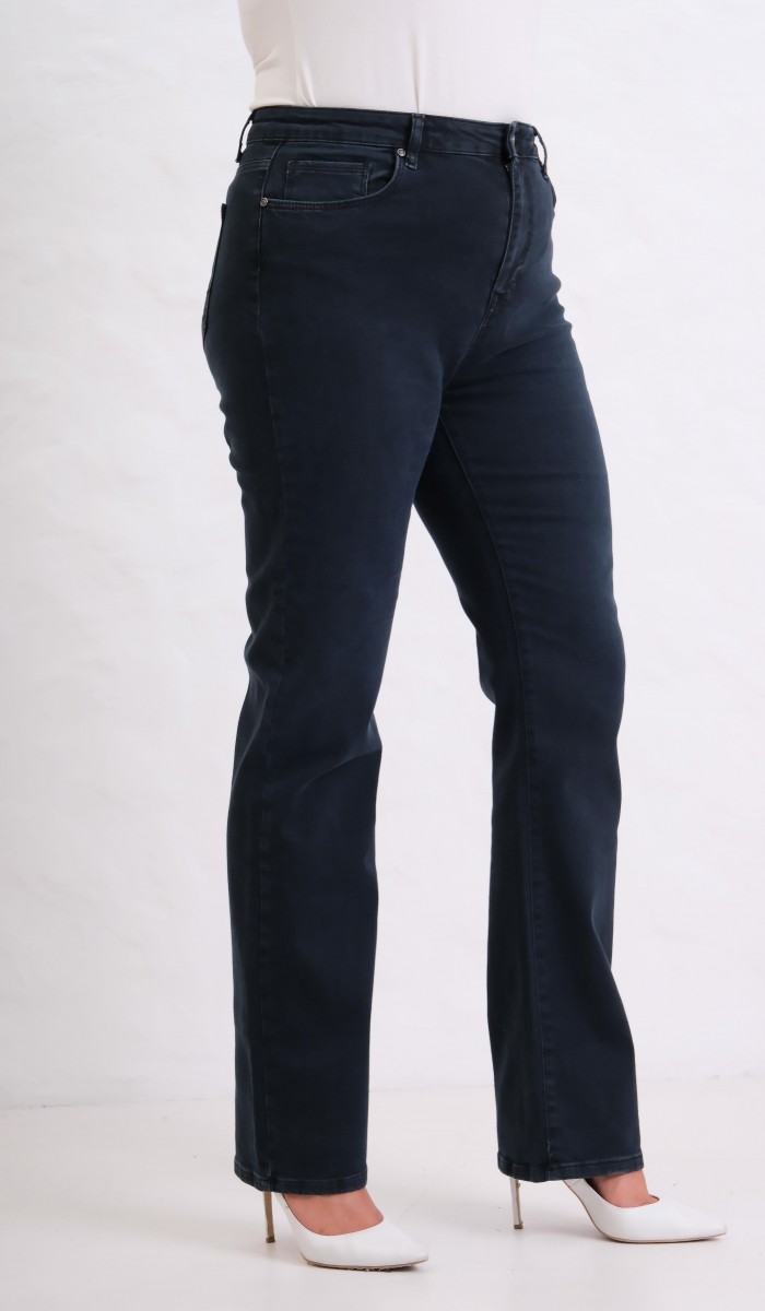 Yüksek Bel Boru Paça Battal Kesim Blue Black Jean Pantolon