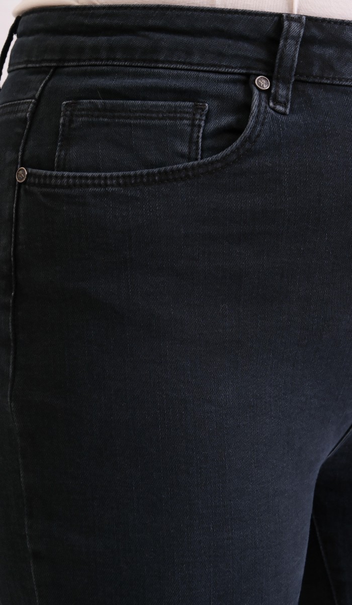 Yüksek Bel Boru Paça Battal Kesim Blue Black Jean Pantolon