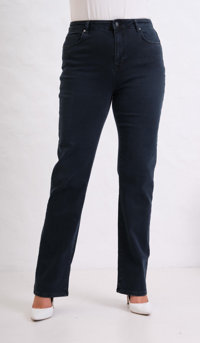 Yüksek Bel Boru Paça Battal Kesim Blue Black Jean Pantolon