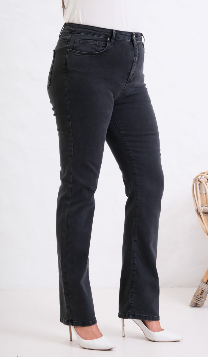 Yüksek Bel Yarım Boru Paça Battal Kesim Füme Jean Pantolon