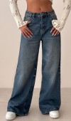 Yüksek Bel Bol Paça Blue Tint Wide Leg Jean Pantolon