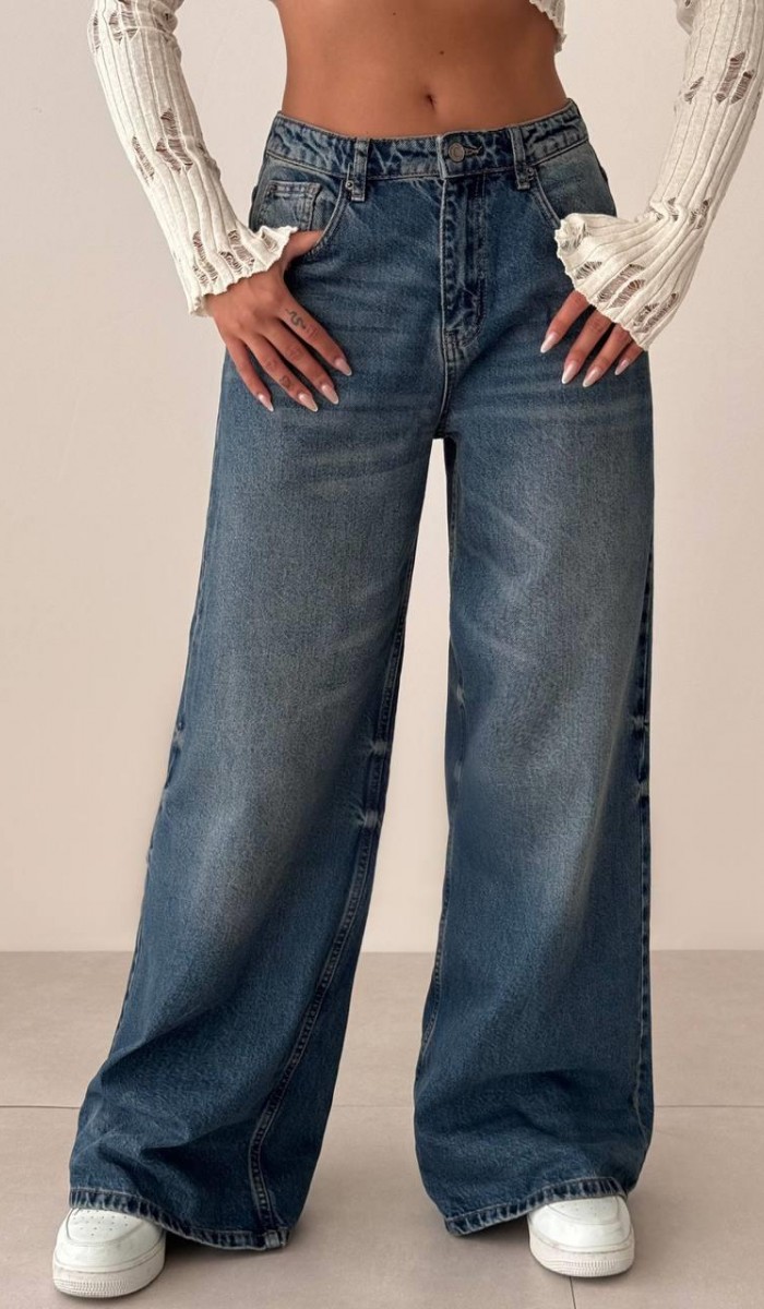 Yüksek Bel Bol Paça Blue Tint Wide Leg Jean Pantolon Yüksek Bel Bol Paça Blue Tint Wide Leg Jean Pantolon