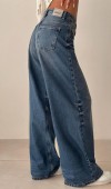 Yüksek Bel Bol Paça Blue Tint Wide Leg Jean Pantolon