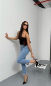 Yüksek Bel Paça Kesik Püskül Detaylı Light Blue Jean Pantolon