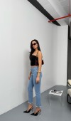 Yüksek Bel Paça Kesik Püskül Detaylı Light Blue Jean Pantolon