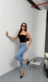 Yüksek Bel Paça Kesik Püskül Detaylı Light Blue Jean Pantolon