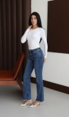 Yüksek Bel Paça Püskül Detaylı Blue Jean Pantolon