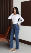 Yüksek Bel Paça Püskül Detaylı Blue Jean Pantolon