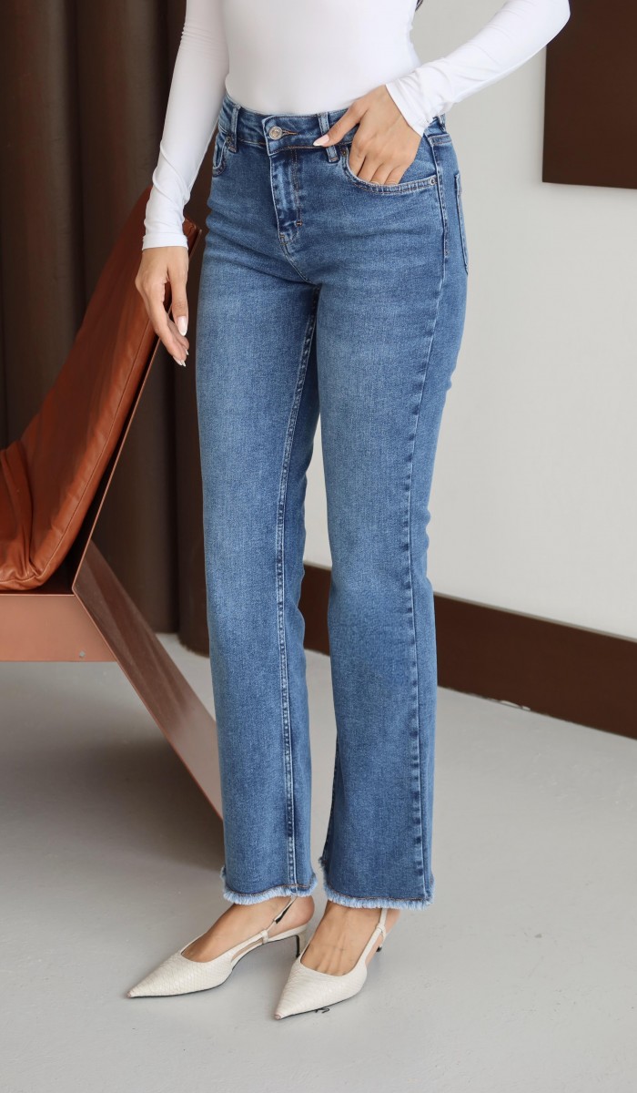 Yüksek Bel Paça Püskül Detaylı Blue Jean Pantolon Yüksek Bel Paça Püskül Detaylı Blue Jean Pantolon