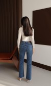 Yüksek Bel Paça Püskül Detaylı Taş İşlemeli Blue Taşlı Jean Pantolon