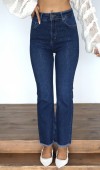 Yüksek Bel Paça Püskül Detaylı Taş İşlemeli Dark Blue Jean Pantolon
