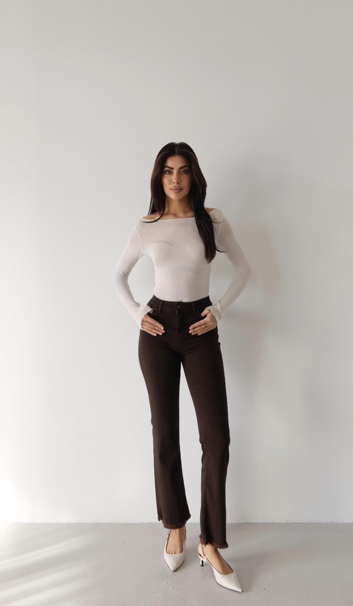 Mini Flare Dark Brown Jean Pantolon