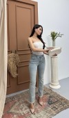 Yüksek Bel Paça Püskül Detaylı Light Blue Tint Jean Pantolon