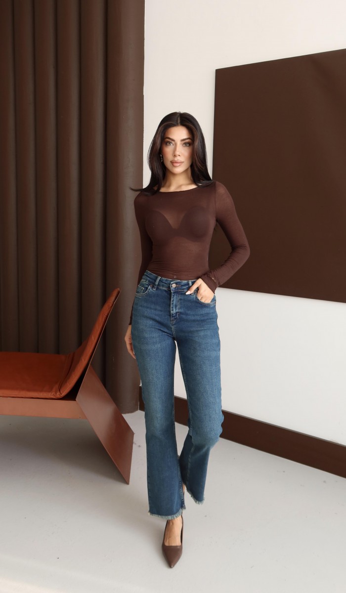 Yüksek Bel Paça Püskül Detaylı Yeşil Tint Jean Pantolon